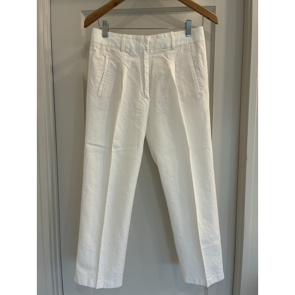 Giada Forte White Linen/cotton Pleated Crop Pants Made in Italy. Size II (US 6)